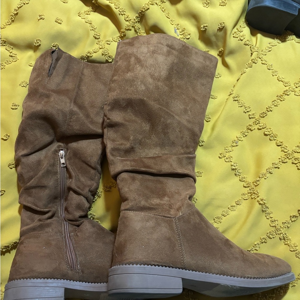 Brown Suede Knee-High Boots